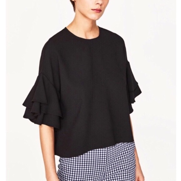 zara ruffle sleeve shirt